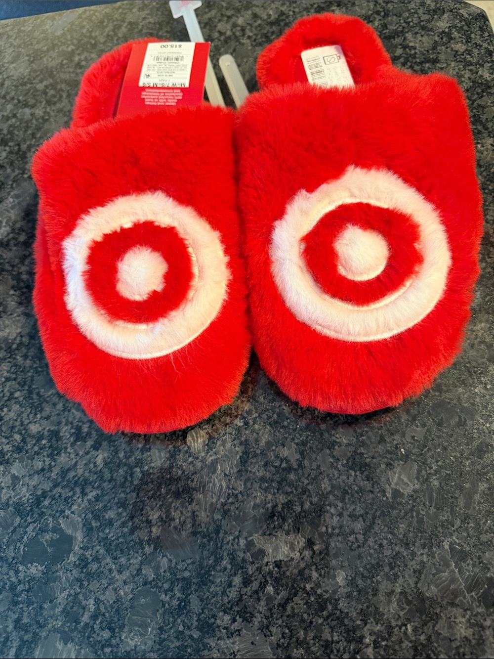 Target Red Plush Slip-On Slippers with White Target Circle